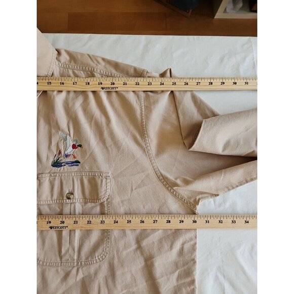 Cabelas Shirt Mens 3XLT Beige LS Embroidery Button Up Pockets Outdoor VTG FLAWS - Picture 4 of 12